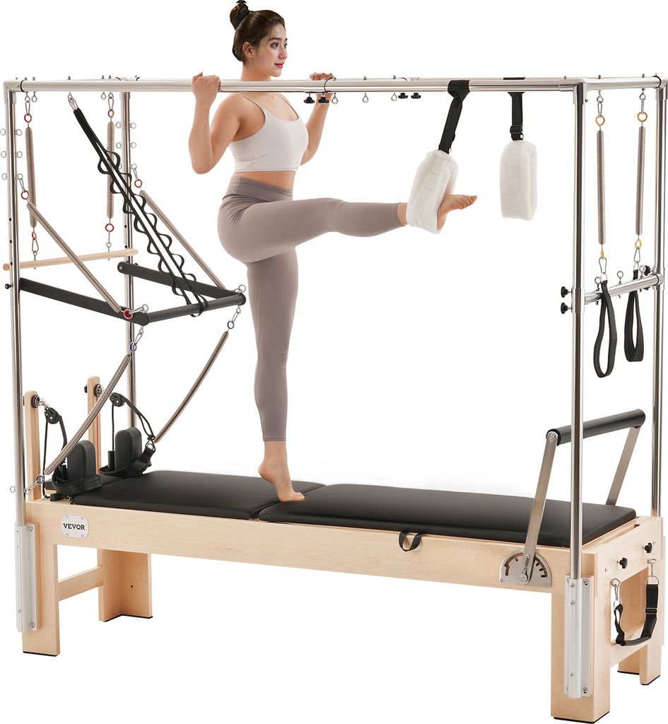 VEVOR Pilates-Reformer aus Holz für das Home-Gym, Krafttrainingsgerät für Fortgeschrittene und Anfänger, Maximale Gewichtskapazität 181,44 kg