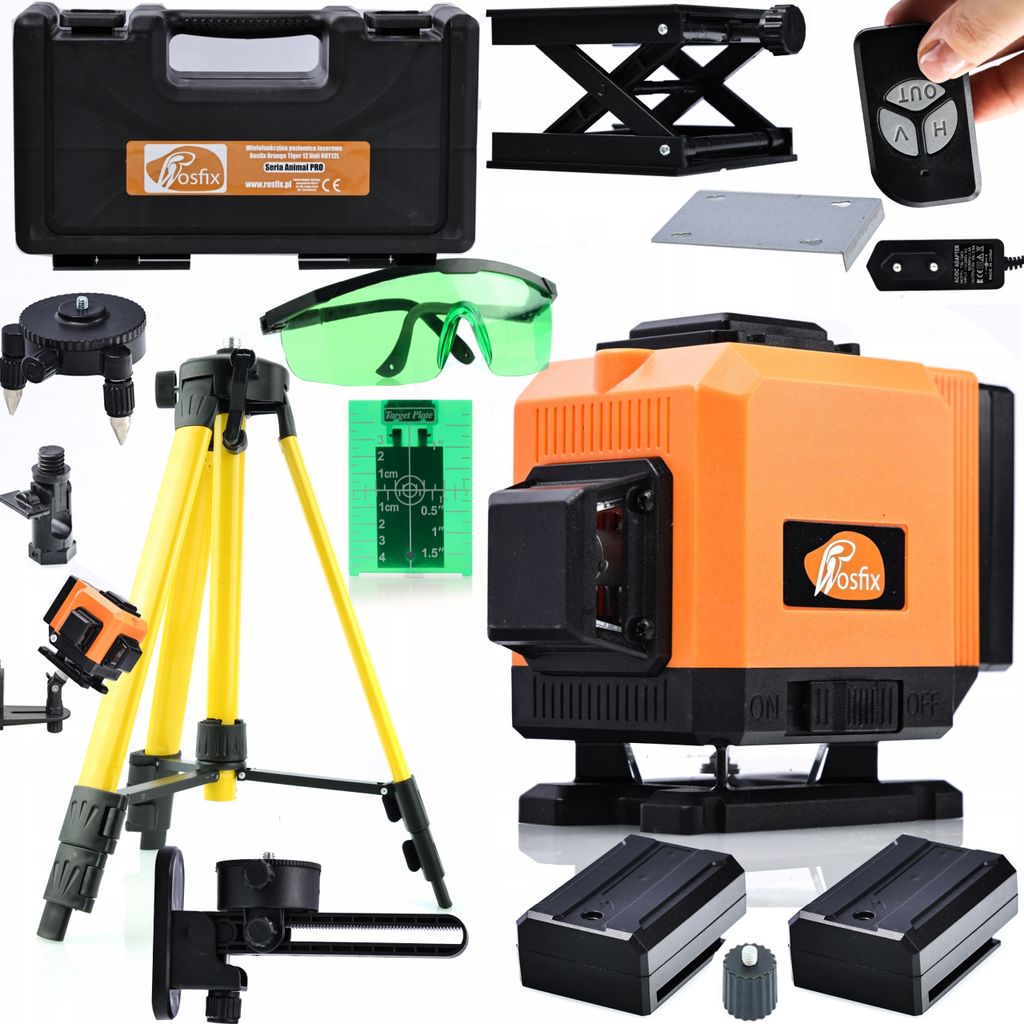 Rosfix Set Orange Tiger ROT12L – 12 Linien Kreuzlinienlaser Grün 360° | IP54, 25m Reichweite, ±3° Auto-Nivellierung u.a.