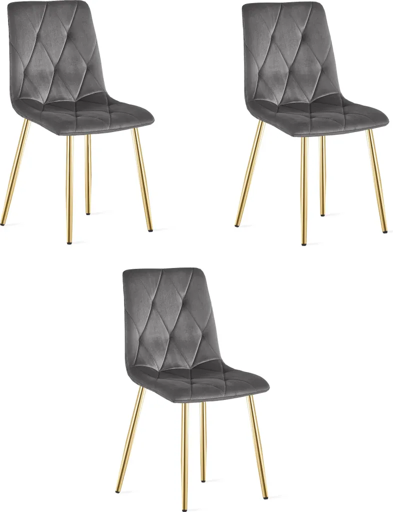 Sedia LIBRA Set 3 Pezzi Velluto Grigio Scuro e Gambe Oro Luxury