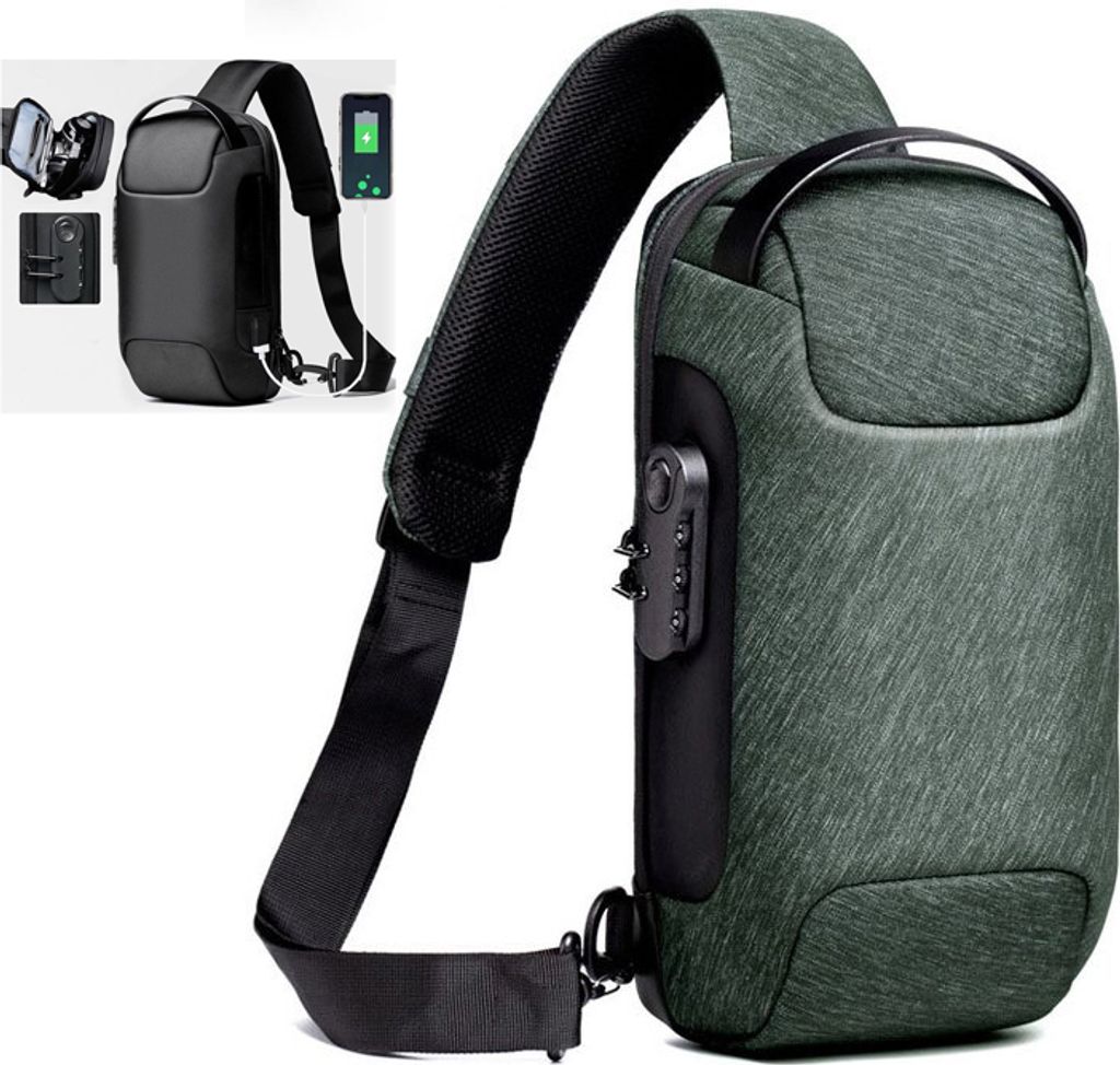 Umhängetasche Herren Umhängetasche Herren Schultertasche Anti-Diebstahl wasserabweisend 34 x 10 x 18 cm,Armeegrün
