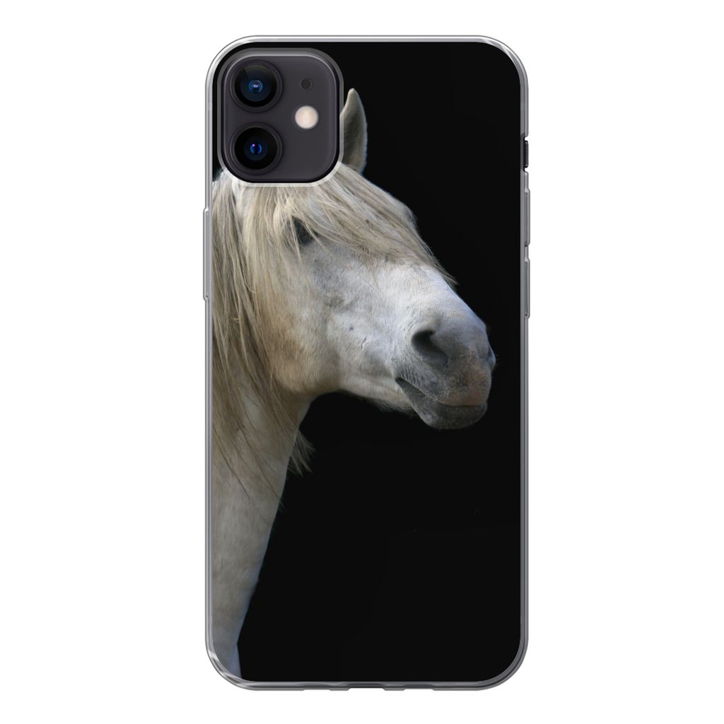 MuchoWow Handyhülle Schutzhülle Hülle für iPhone 12 mini Pferde - Pilz - Schwarz Silikon Softcase Handy Hülle - Bild