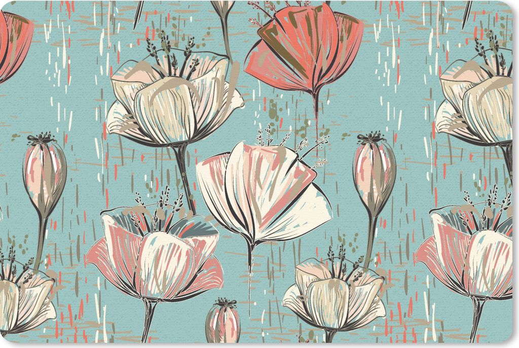 MuchoWow Schreibtischunterlage Jahrgang - Blume 60x40 cm - XXL Mauspad - Großes Mauspad