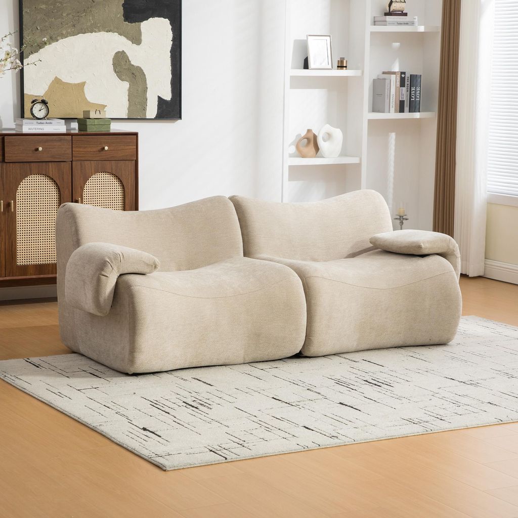 MODFU Zweisitzer Wohnzimmersofa Chenille-Stoff mit rutschfestem Boden Loungesofa Modulares Sofa mit wellenförmiger Rückenlehne Leicht zu bewegen ...