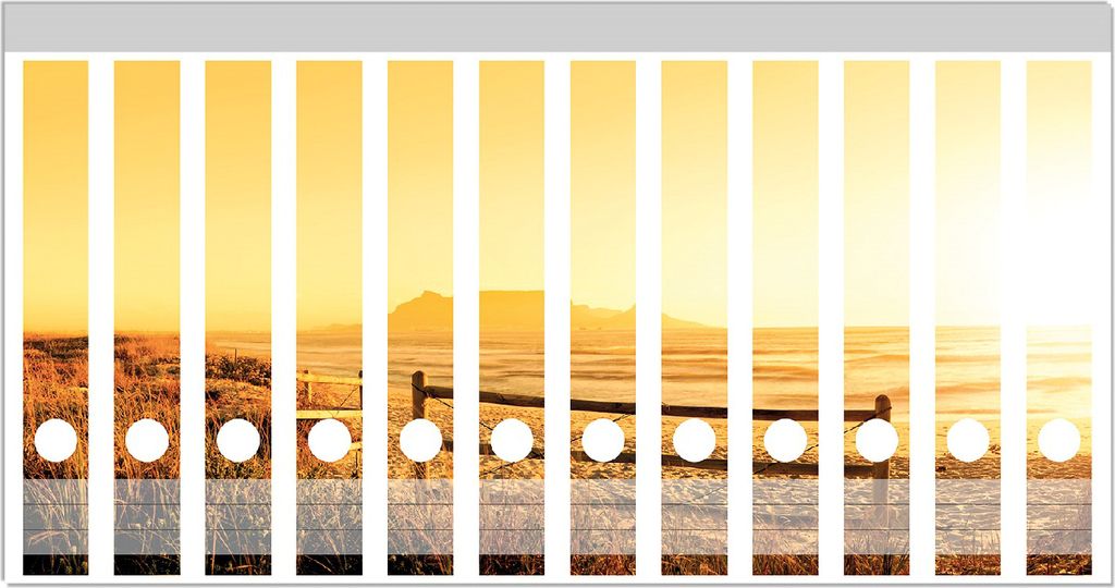 Wallario Ordnerrücken Sticker, selbstklebend für schmale Ordner, 12 Stück, Motiv Strand in Südafrika I - Himmel in orange