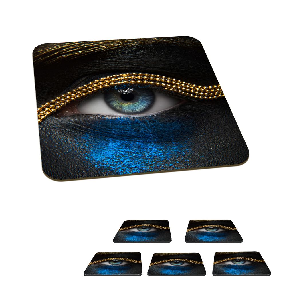 KitchenYeah Glasuntersetzer Quadratisch 6er Set Frau - Augen - Make-up - Luxus - Gold 10x10 cm Untersetzer für Gläser - Getränkeuntersetzer - ...