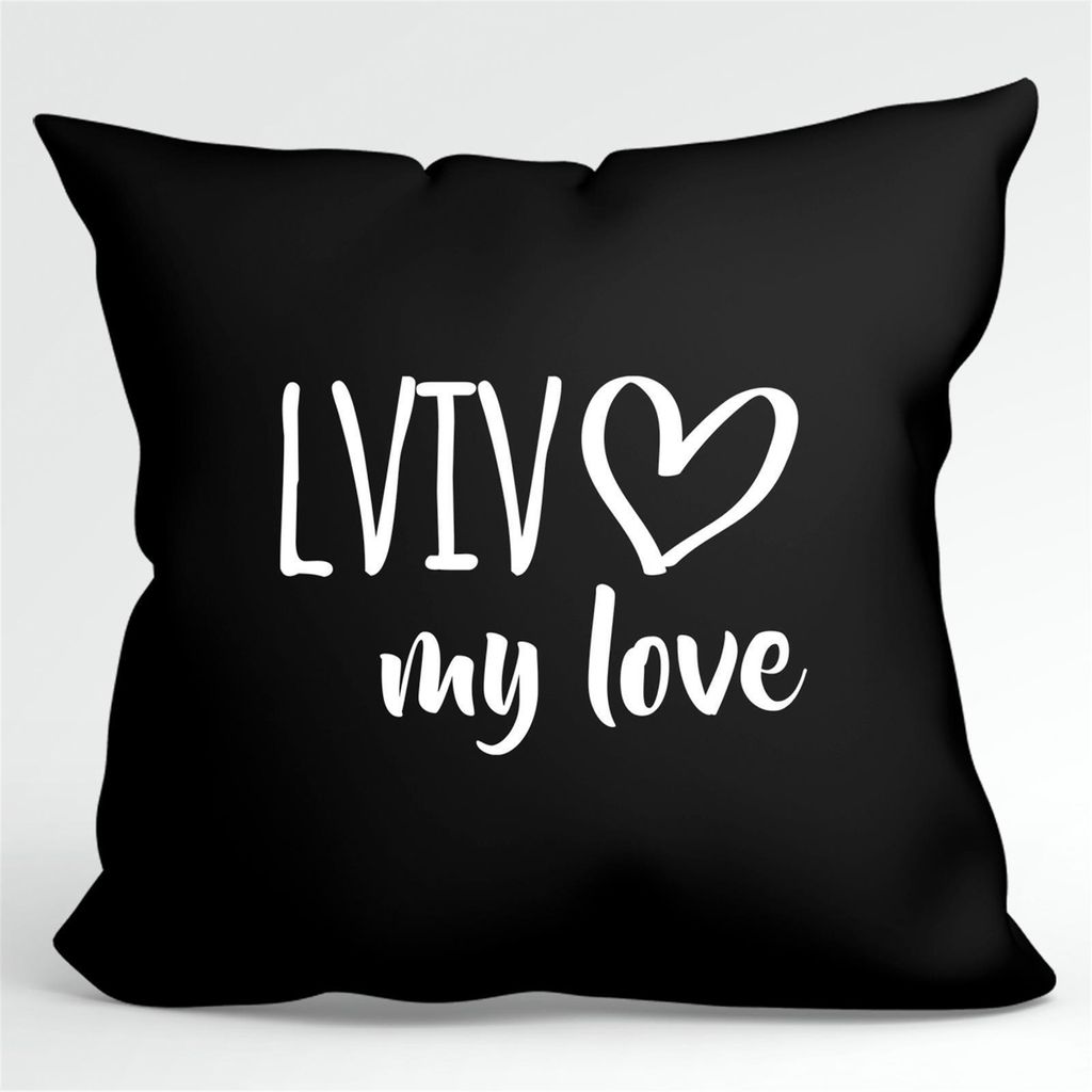 Huuraa Kissen Lviv my love 40x40cm mit Füllung Black Baumwolle Dekokissen Geschenkidee