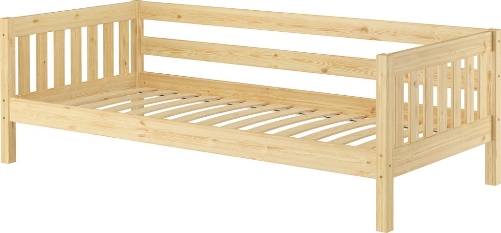 Gemütliches Kinderbett mit dreiseitiger Sicherung 90x200 cm Kiefer V-60.29-09Federleisten