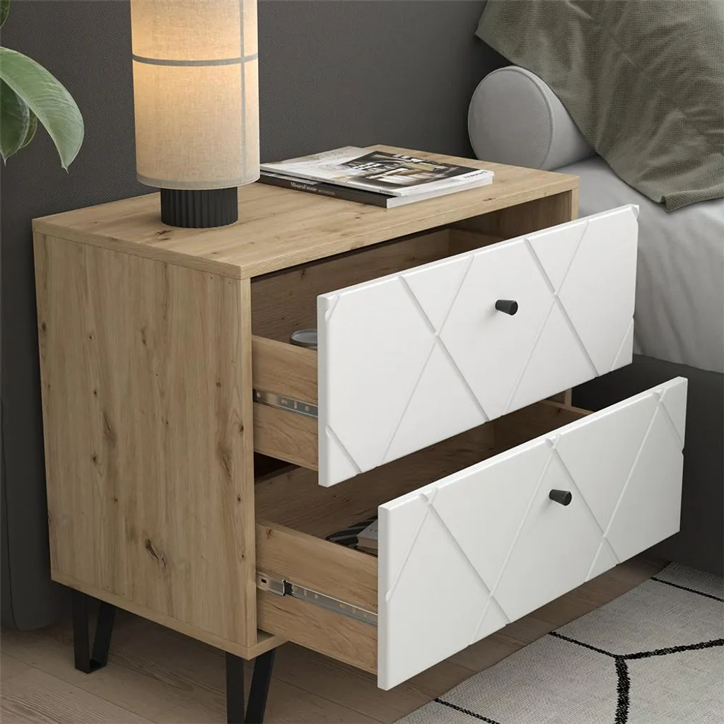 Table de nuit Vicco Nizza Chêne Artisan, Lot de 2 chevets - Modèle 58014