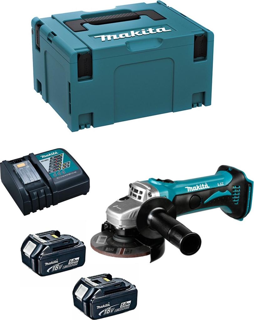 Winkelschleifer 18V LXT Ø115 mm (2x5,0 Ah) in MAKPAC - MAKITA DGA452RTJ