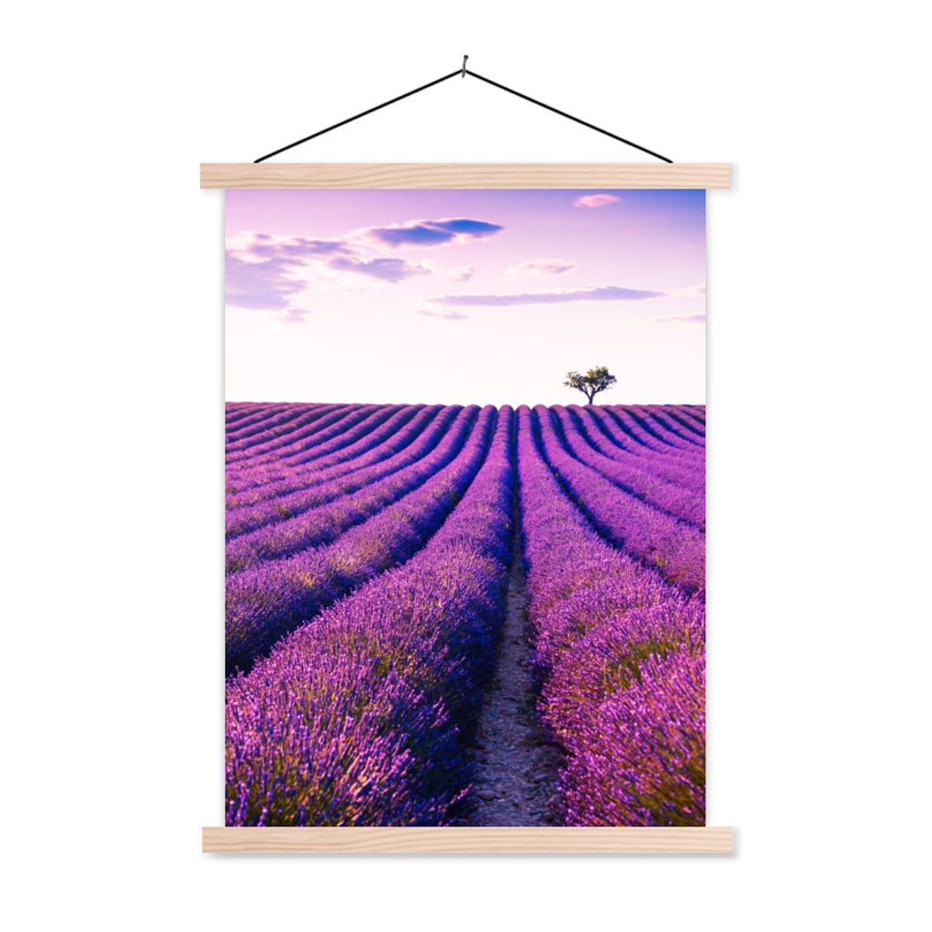 MuchoWow Textilposter Lavendel - Bäume - Lila - Blumen 60x80 cm mit holzfarbenen Rahmen - Wandbild