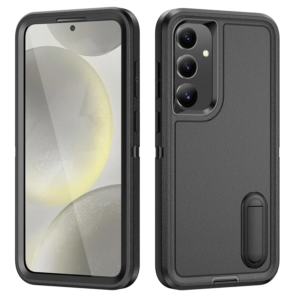 Cover Samsung Galaxy S25 Tripla Protezione - Hybrid Black Kickstand