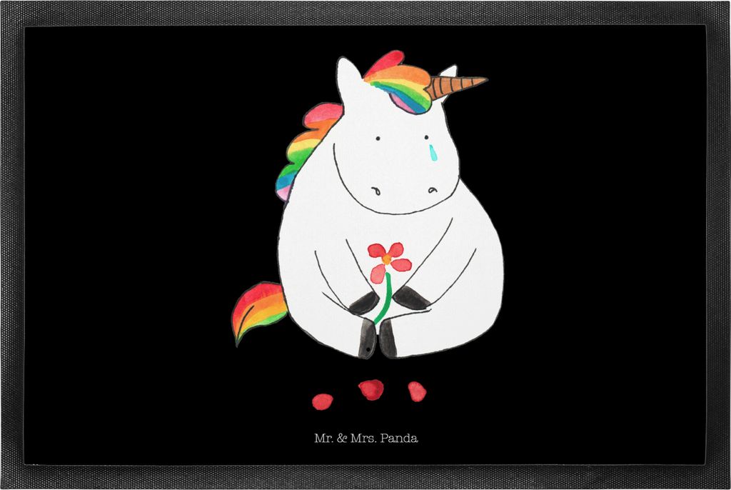 Mr. & Mrs. Panda Gummimatte Einhorn Traurig 50 x 75 cm - Schwarz - Geschenk, Schmutzmatte, Unicorn, Freunde, Gummi-Fußmatte, Blume, Liebe, Einhör...