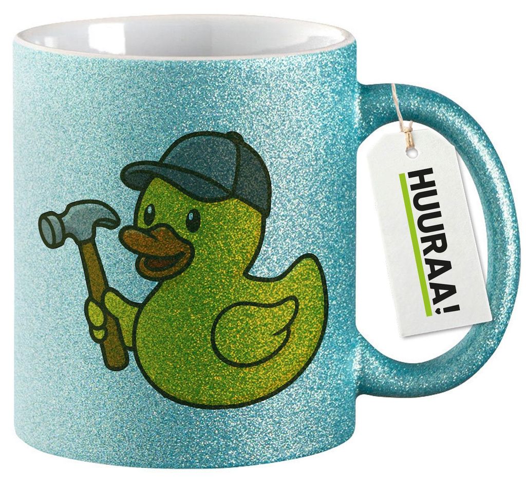 Huuraa Glitzertasse Quietscheente Handwerk Comic Gummiente 330ml Blau Keramik Kaffeebecher Geschenkidee