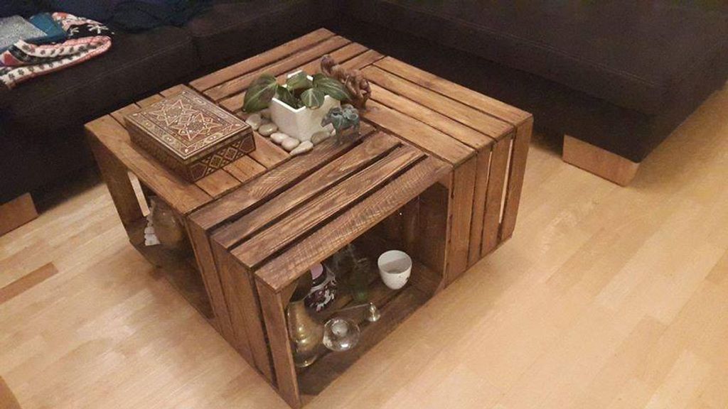 4 Stück Set geflammte Weinkisten Obstkisten Dekoration Couchtisch Apfelkisten Holzkiste