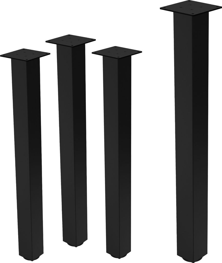 ML-Design 4er Set Tischbeine I-Design, 90 cm, Schwarz glänzend, Stahl pulverbeschichtet, eckig, Profil 8x8 cm, Höhenverstellbare Möbelfüße 1-4cm