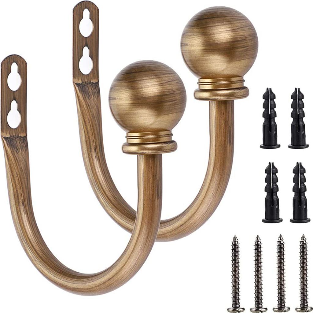 Runde Gardinenhalter mit Kugelabschluss, dekorative Wandgardinenhaken, 2er-Set, U-Haken aus gebürstetem Nickel