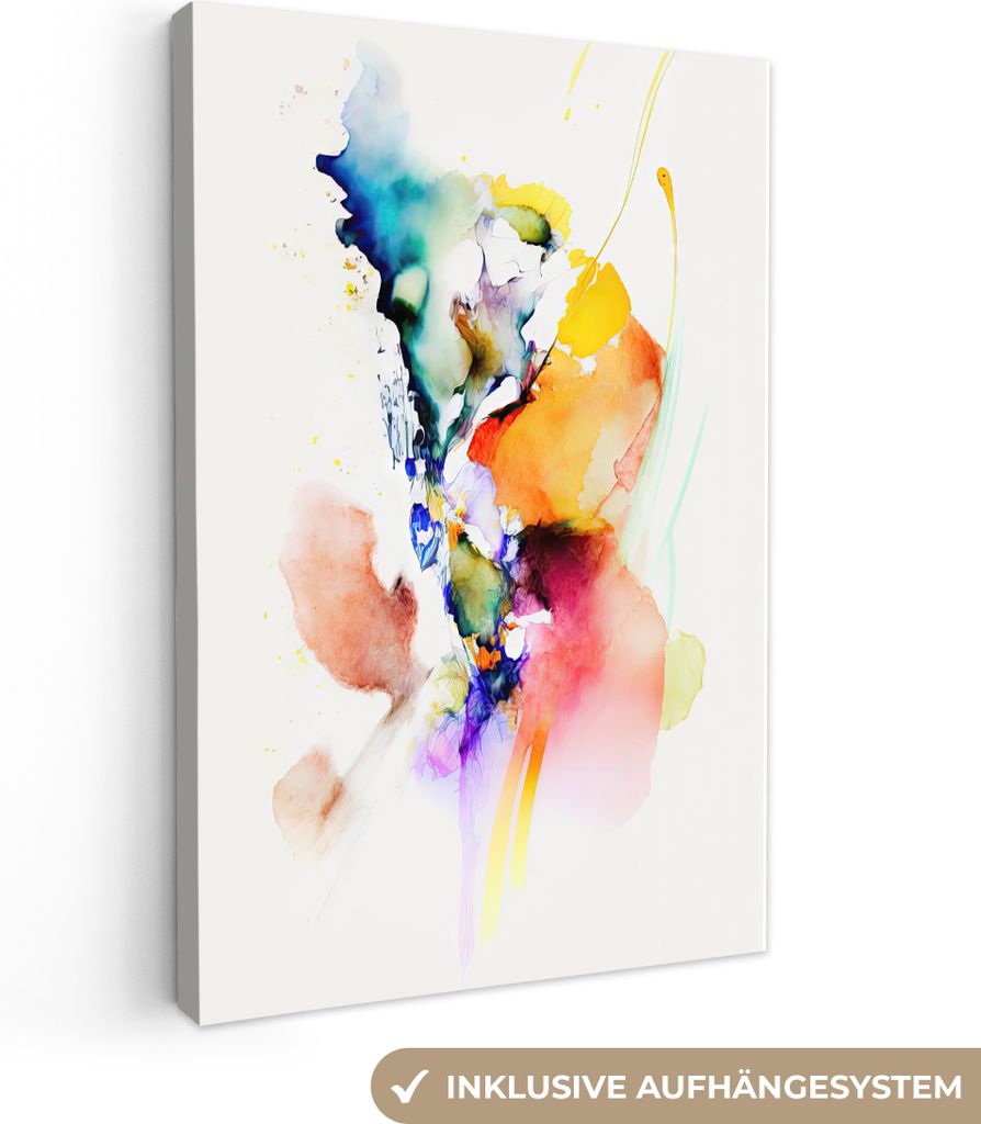 MuchoWow - Leinwandbilder - Aquarell - Regenbogen - Abstrakt - Kunst, Wandbild, Wanddeko Bilder Wohnzimmer, 20x30 cm