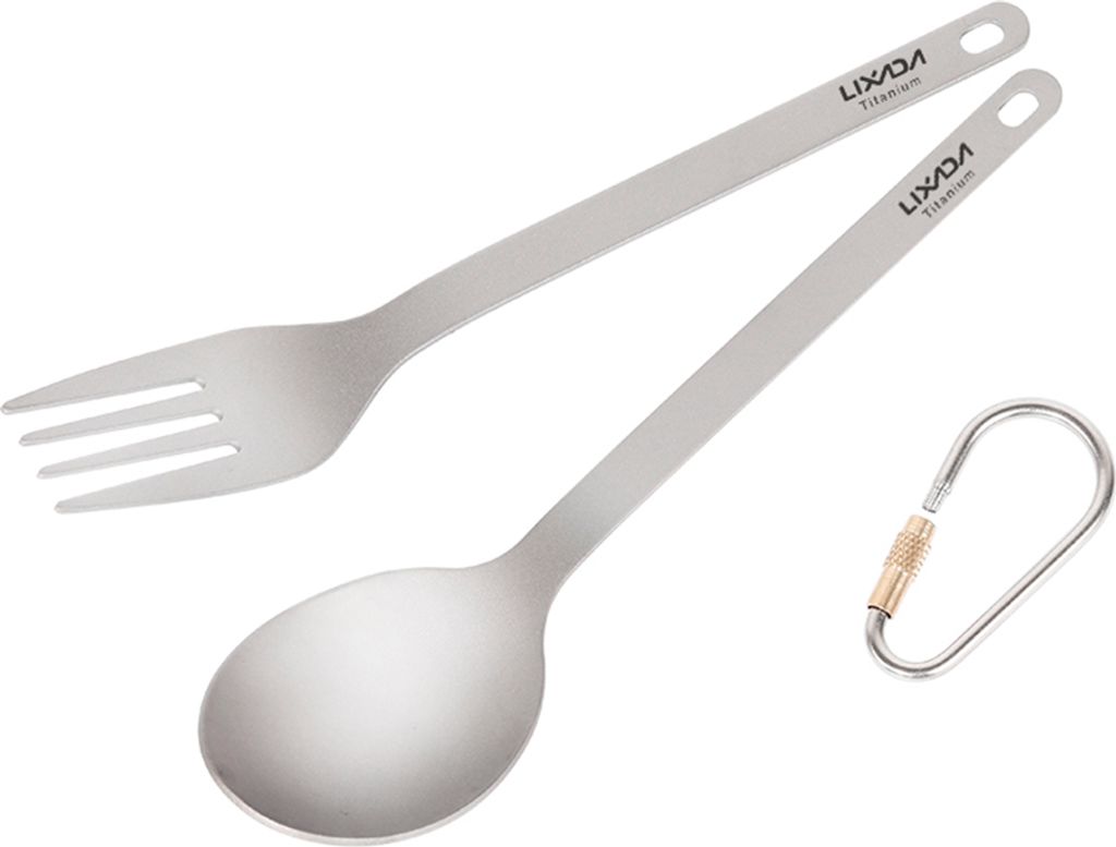 Lixada Lightweight Titanium Dinner Gabel und Loeffel Besteck Besteck Set fuer Home Camping Wandern Rucksack Picknick