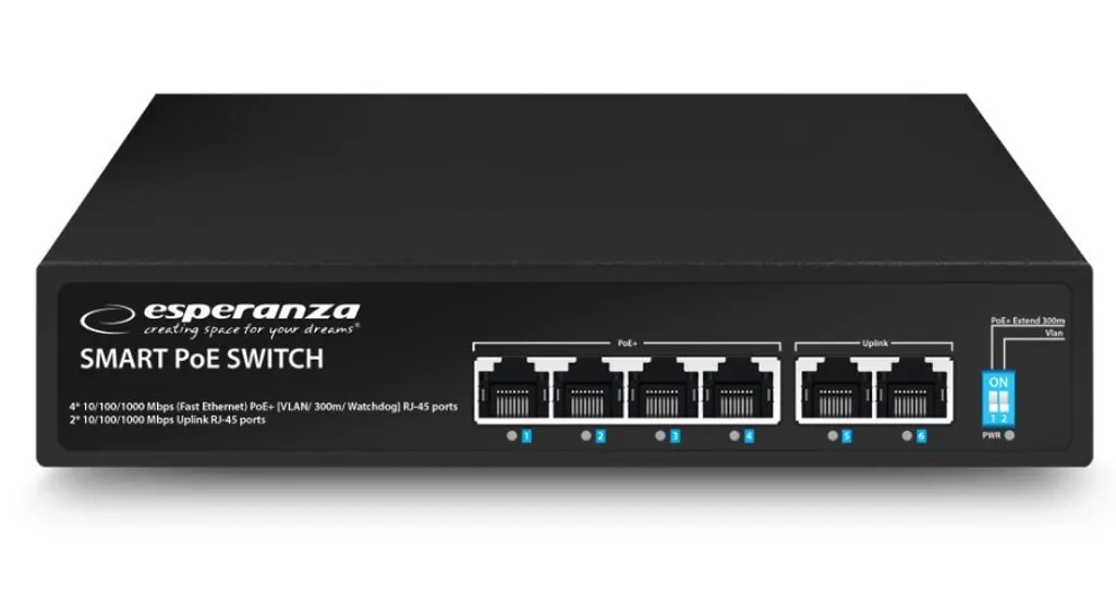 Commutateur Ethernet Esperanza 4 PoE + 2 Uplink 10/100/1000 Goliath
