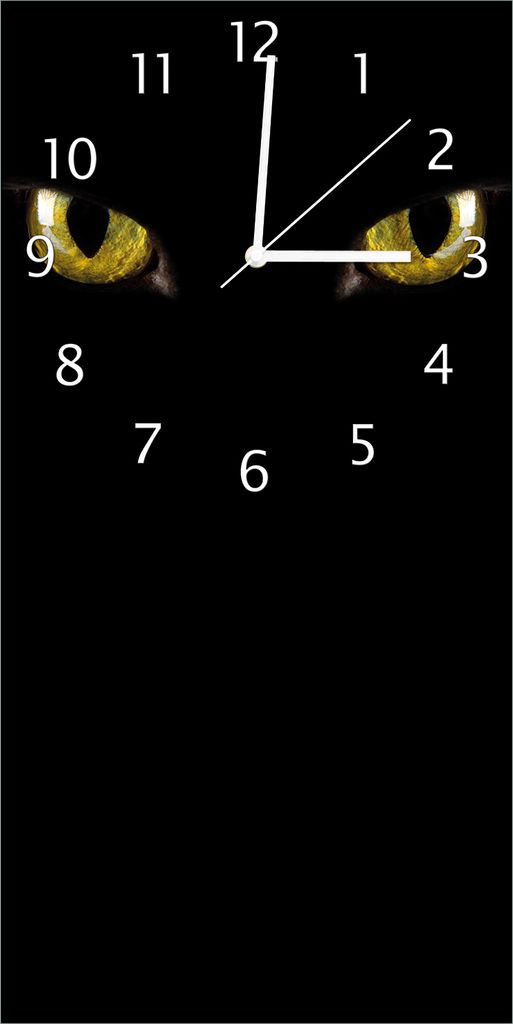 Wallario Design Wanduhr Gelbe Katzenaugen bei Nacht aus Echtglas, Größe 30 x 60 cm