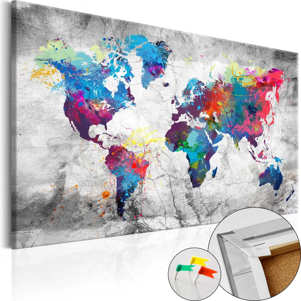 Bacheca Sughero Mappa Mondo 120x80 Grigio - Quadro Murale Alta Qualità
