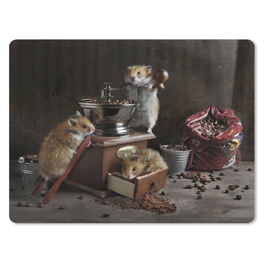 MuchoWow Mauspad Mousepad Stilleben von Hamstern beim Kaffeekochen 40x30 cm - Mousepads - Maus Mat - Pad - Mausunterlage - Anti Rutsch