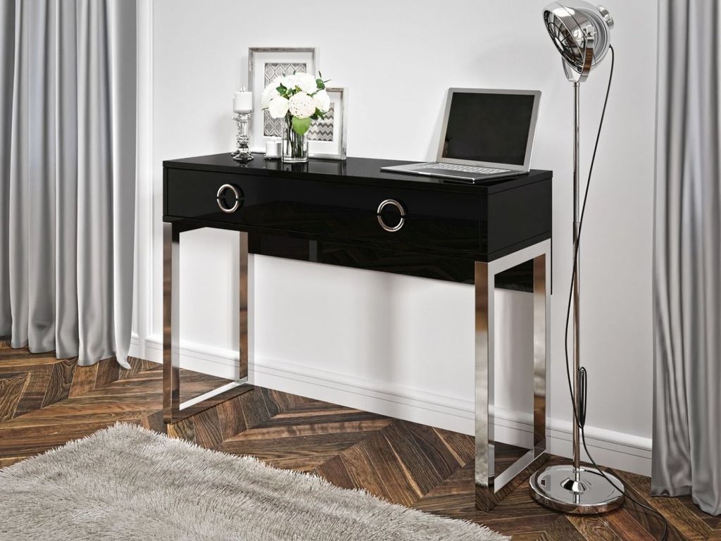 Milla Konsole glänzend schwarz mit Schubladen stilvolles und funktionelles Möbelstück für Flur, Wohnzimmer oder Büro