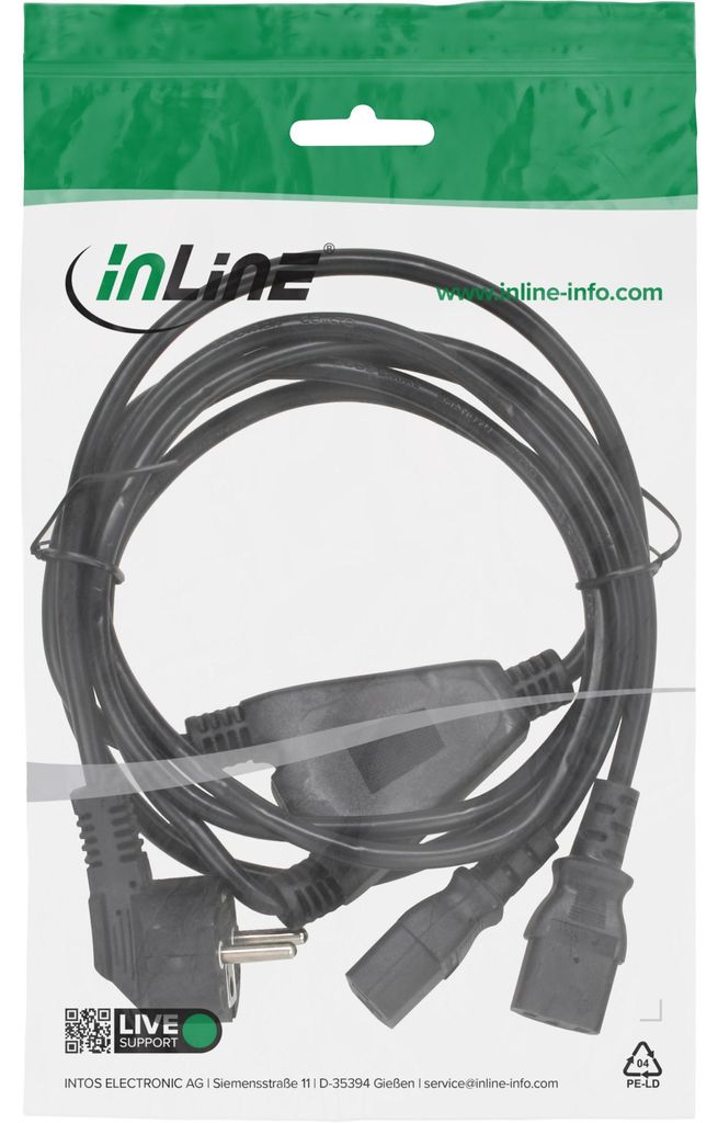 InLine Netz-Y-Kabel, 1x Schutzkontakt ST zu 2x Kaltgeräte Produktbild 