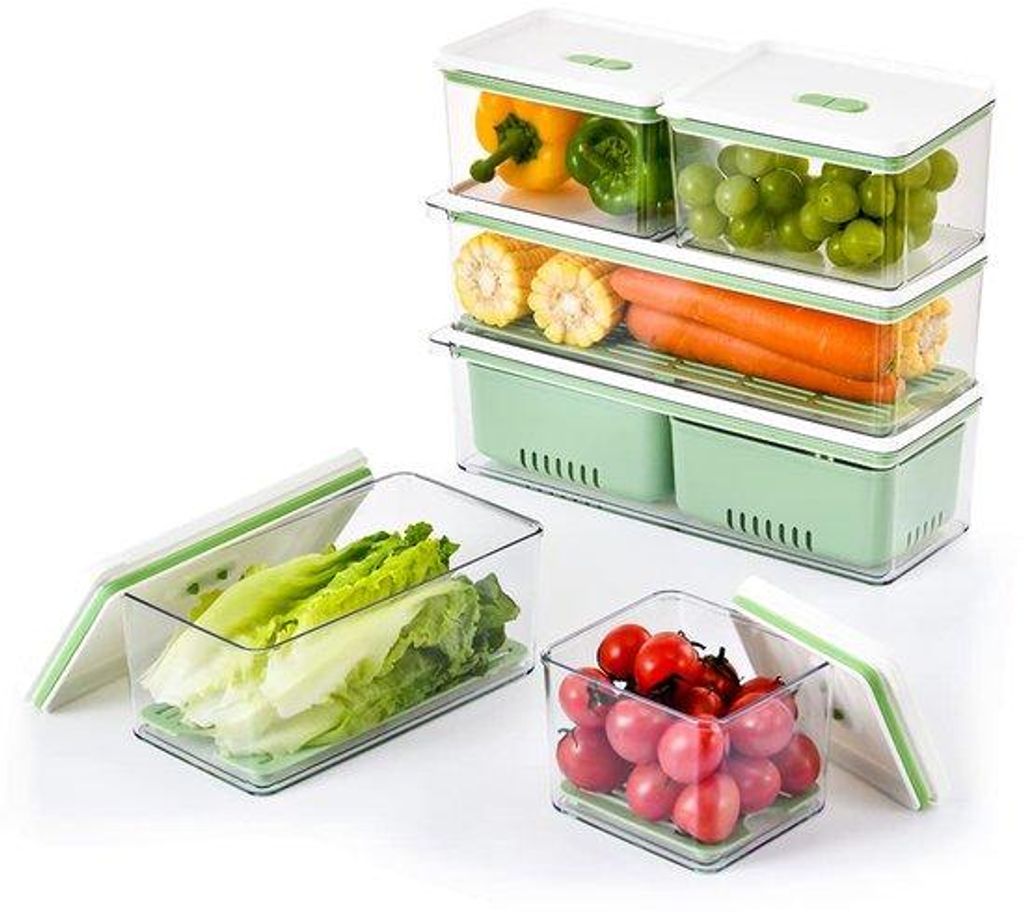 BPA-freie, stapelbare Opbergschachtel mit entnehmbarem Behälter 9000 ml, für Kühlschränke, Schränke, Anrichten und Vorratskästen, grün