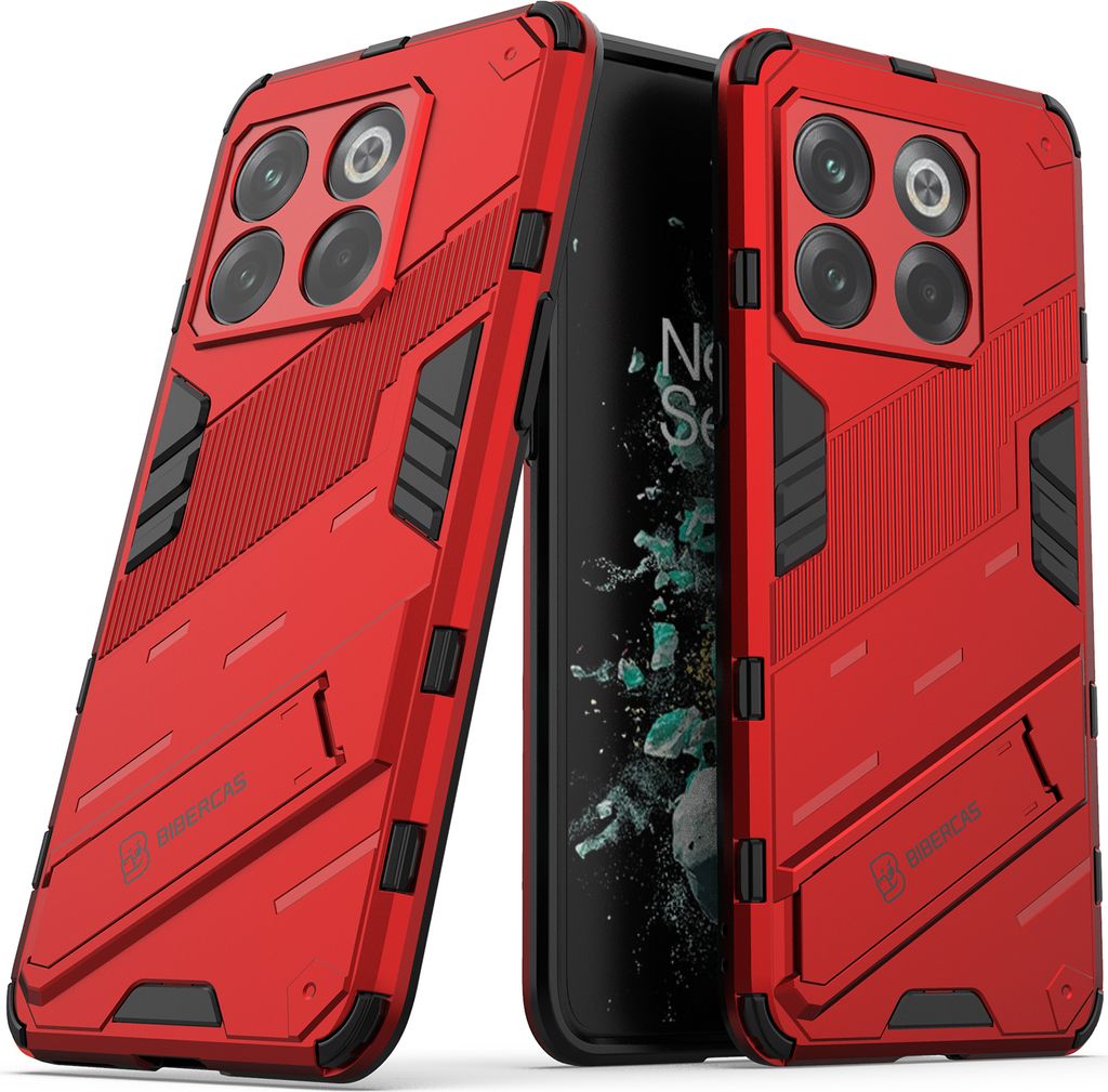 Armor Hülle für OnePlus 10T, Hybrid PC TPU Bumper Stoßfestes Schutzhülle mit Standfunktion Rot
