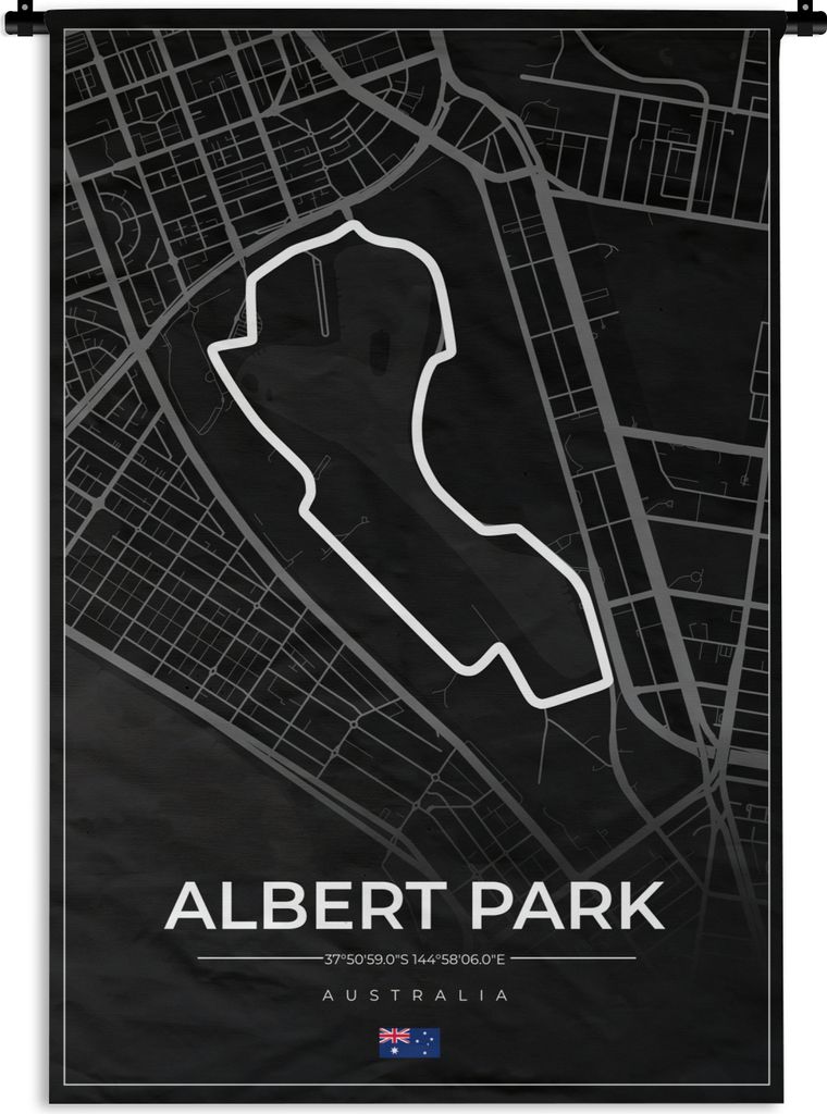 MuchoWow Wandteppich Wandbehang Rennstrecke - Formel 1 - Australien - Rennstrecke - Albert Park circuit - Schwarz 60x90 cm Tapisserie Dekoration ...