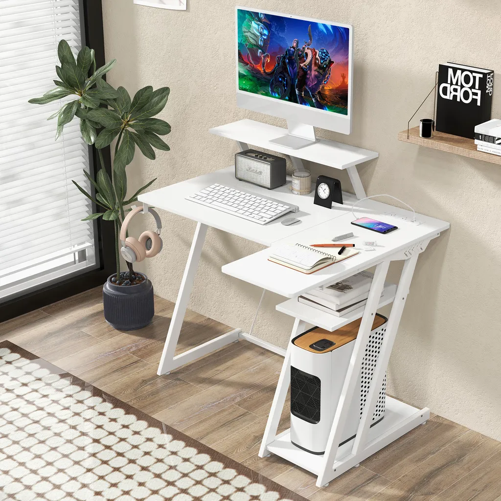 Poste de Travail Compact pour Télétravail avec Support CPU et Prises