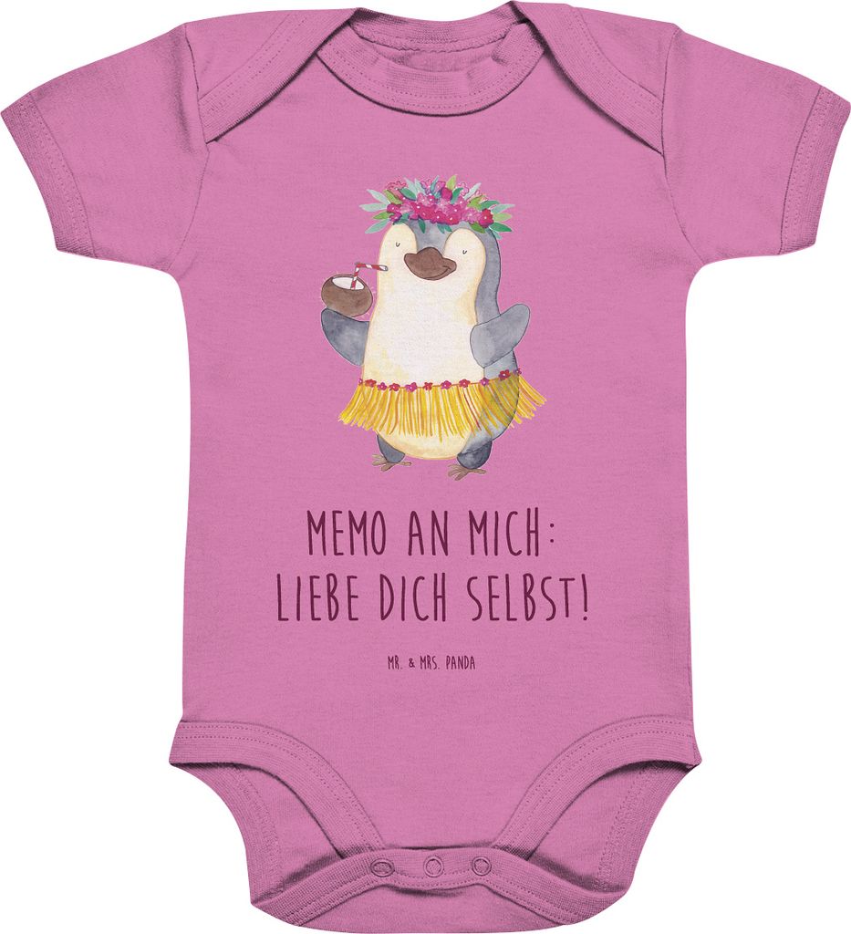 Mr. & Mrs. Panda Strampler Baby Pinguin Kokosnuss 6. - 12. Monat - Bubble Gum Pink - Geschenk, Urlaub, Babybody, body kurzarm, Hawaii, overall, bab...