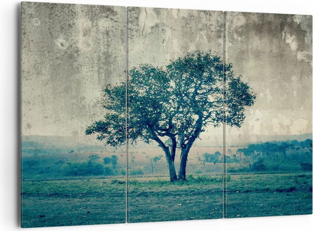 Bild auf Leinwand - Leinwandbild - Baum Natur Feld - 165x110cm - Wand Bild - Wanddeko - Wandbilder - Leinwanddruck - Bilder - Kunstdruck - Wanddeko...
