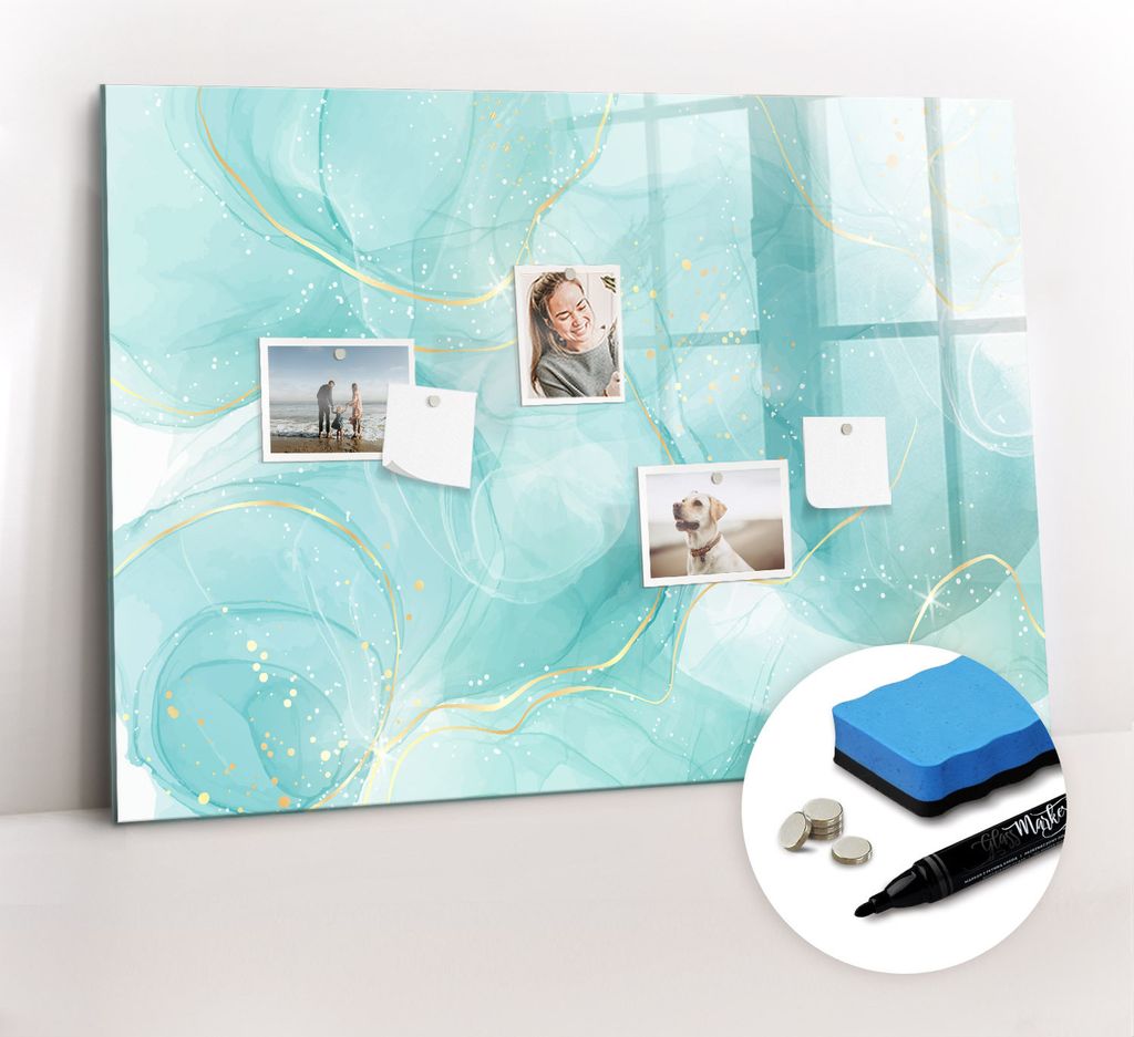 Magnetpinnwand Memoboard - Zubehörsatz - Schwarzer Marker + Schwamm + Magnete - 100 x 70 cm - Marmorabstraktion