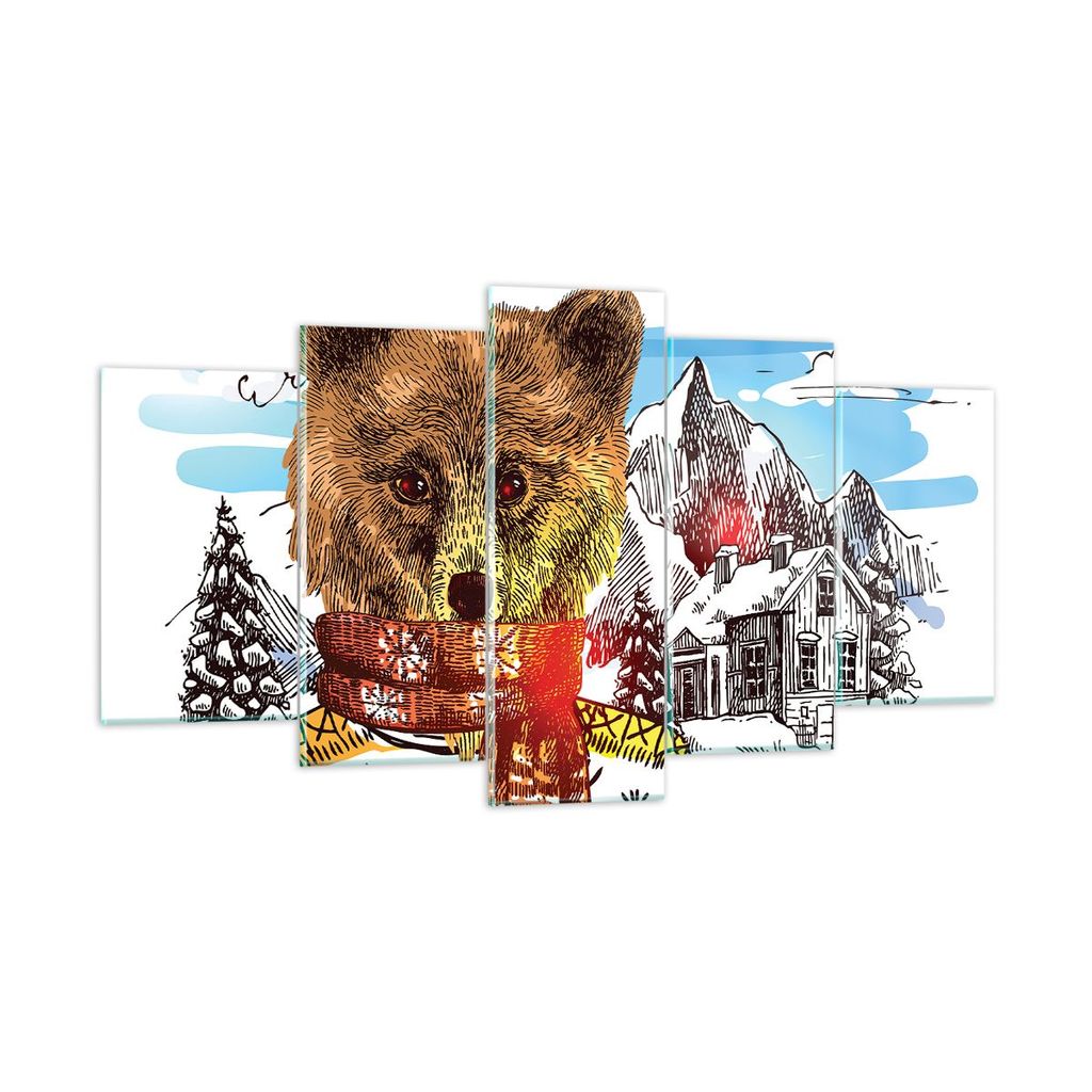 Bilder auf glas - Bär Berge Kinder Winter - 160x85cm - Glasbilder - Wandbilder - Kunstdruck - zum Aufhängen bereit - Wanddekoration aus Glas - Gl...