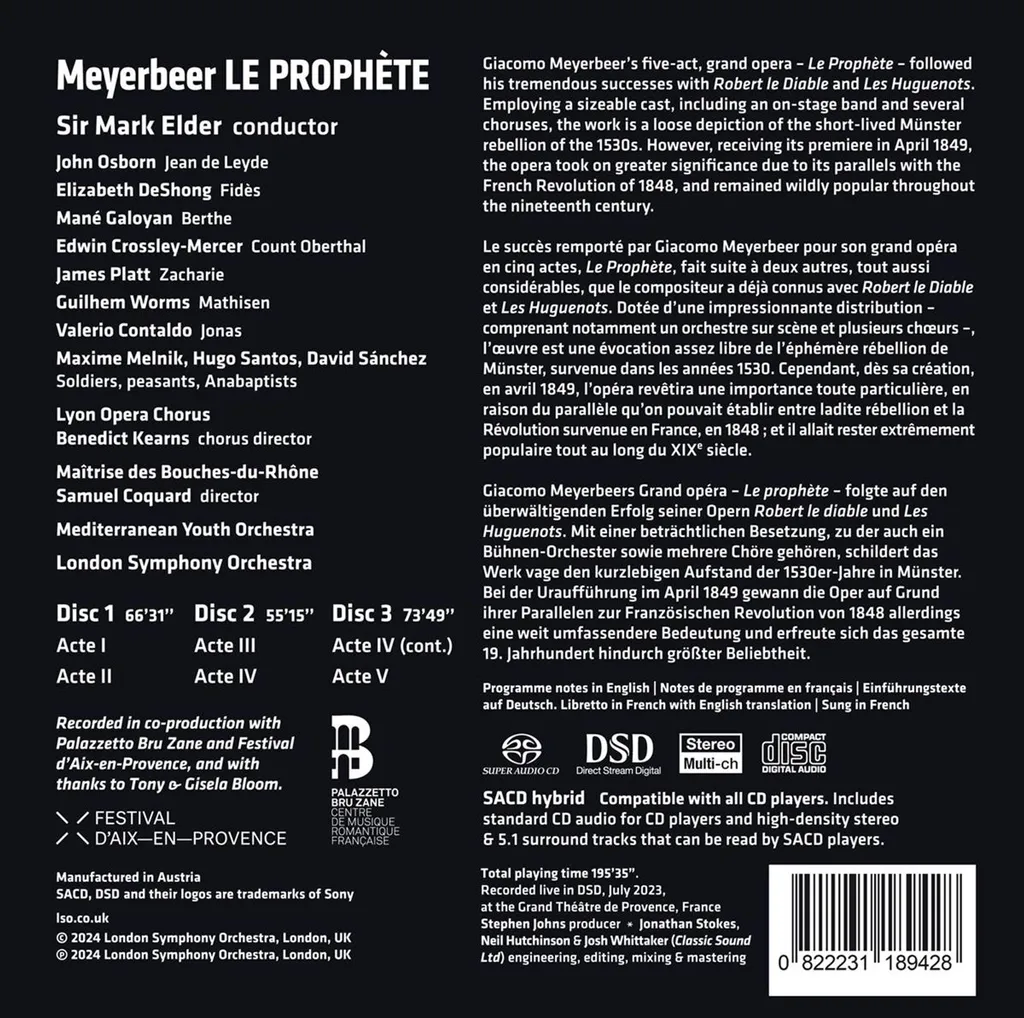 Opéra Le Prophète version live audio qualité master avec livret complet