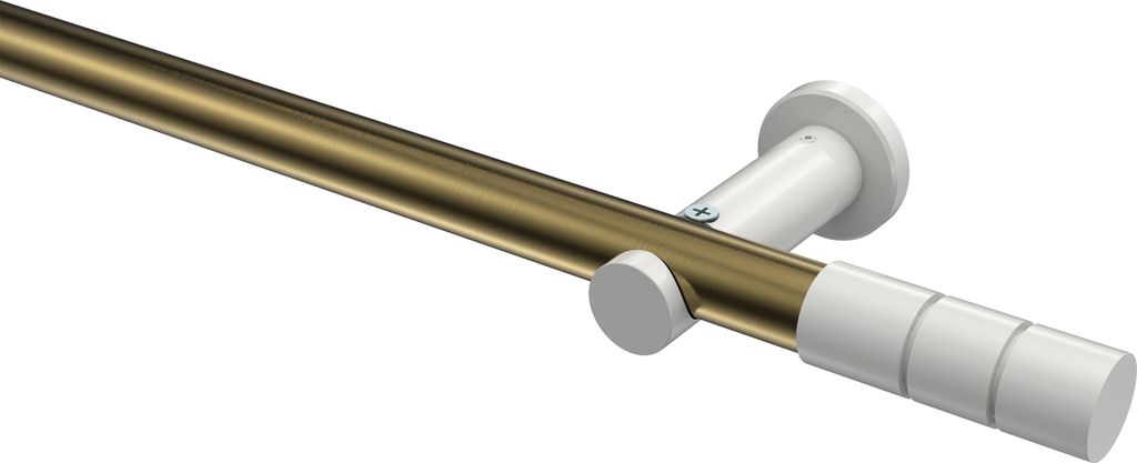 Interdeco Gardinenstange / Vorhangstange Messing Antik / Weiß, Typ Platon Elanto (Rillenzylinder) ohne Ringe, 20 mm Ø 1-läufig, 360 cm