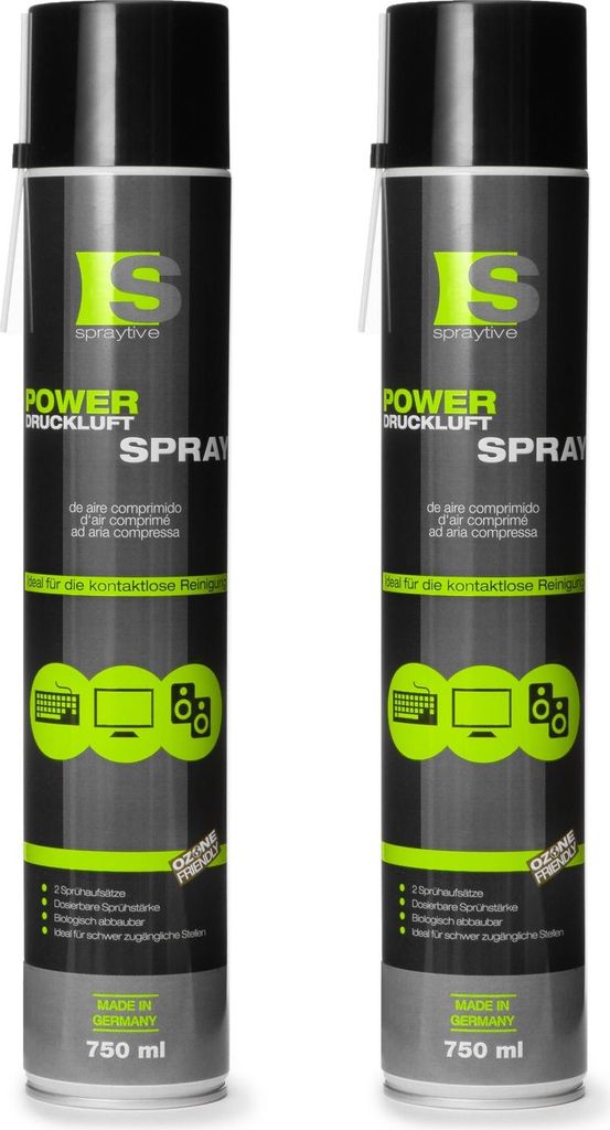 Spraytive 2 x 750ml Power Druckluftspray - Air Duster, Druckluftreiniger, Luftdruckspray, Reinigungsspray