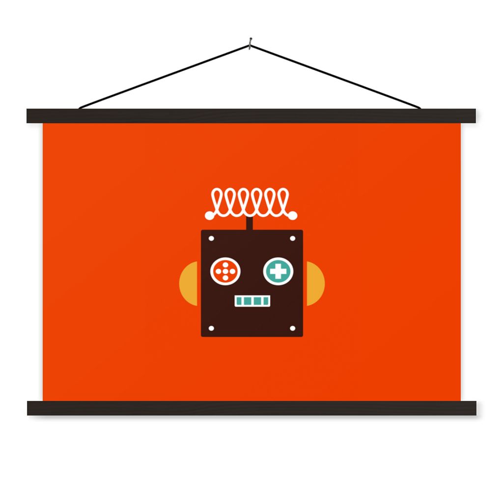 MuchoWow Textilposter Roboter - Formen - Gesicht - Orange - Jungen - Kinder 150x100 cm mit schwarzem Rahmen - Schlafzimmer
