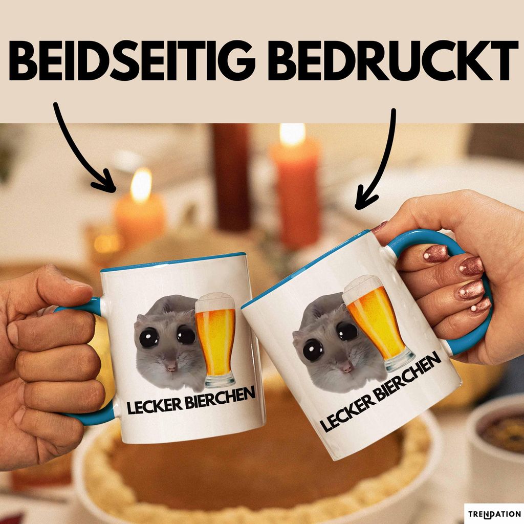 Sad Hamster Tasse Lecker Bierchen Geschenkidee Dank Meme Trauriger Hamster Memes (Blau)