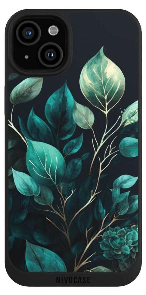 NIVOCASE Handyhülle für Apple iPhone 15 Plus Hülle NIVOpure Case Schwarz Blätter schwarz Eukalyptus