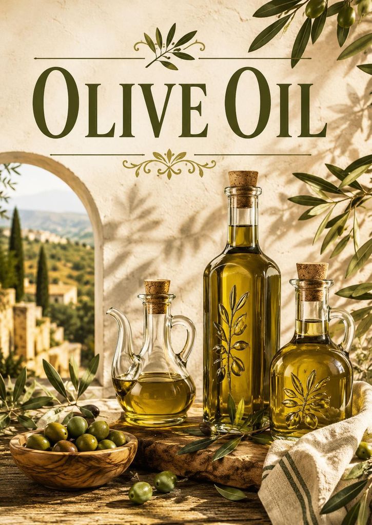 Olive Oil Poster DIN A2 – Mediterranes Küchenposter mit Produktbild 