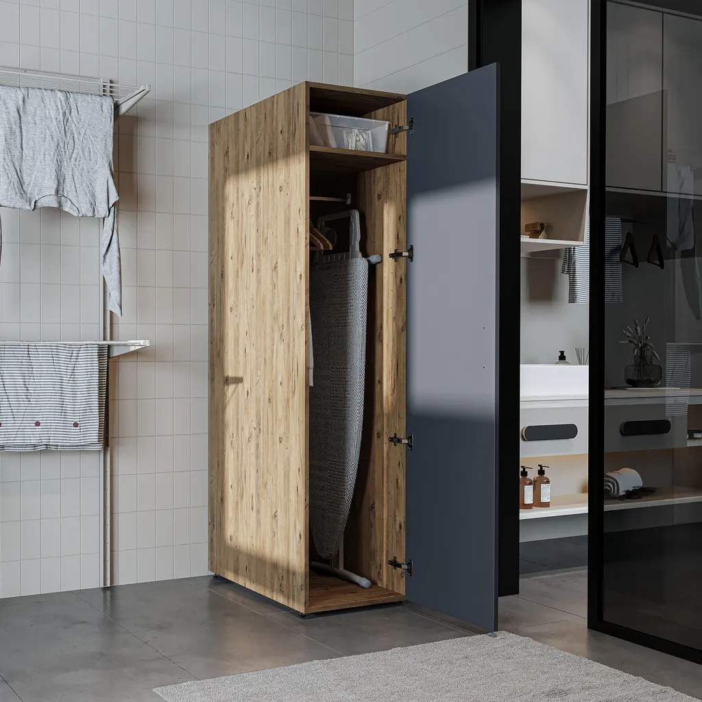 Armoire haute DORA 45 cm en Chêne Blanc - Meuble de Rangement Robuste