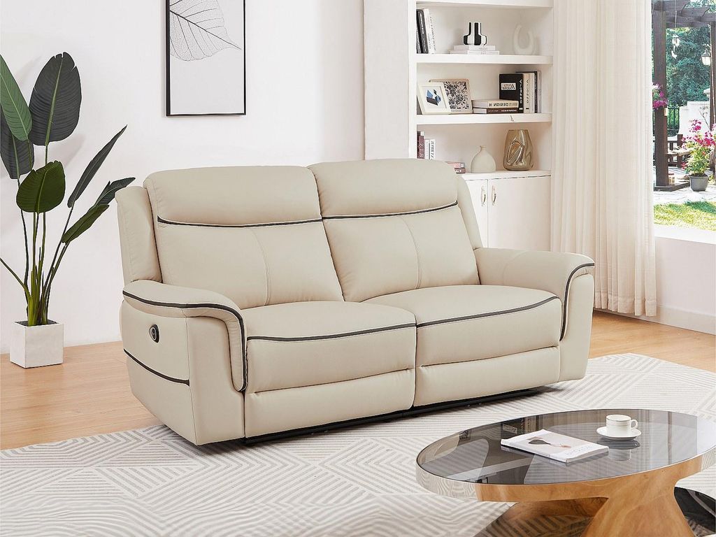 Vente-unique ADELIO, Liegestuhlsofa, Wohnzimmer, Beige, 3 Sitz(e), Biege, Leder