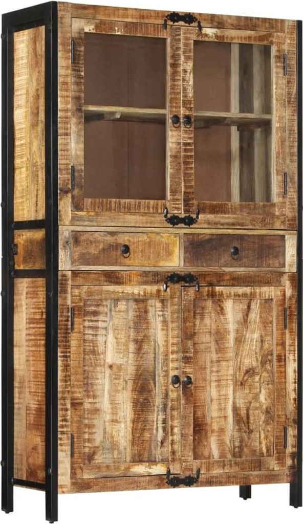 Highboard 100x40x175 cm Massives Raues Mangoholz