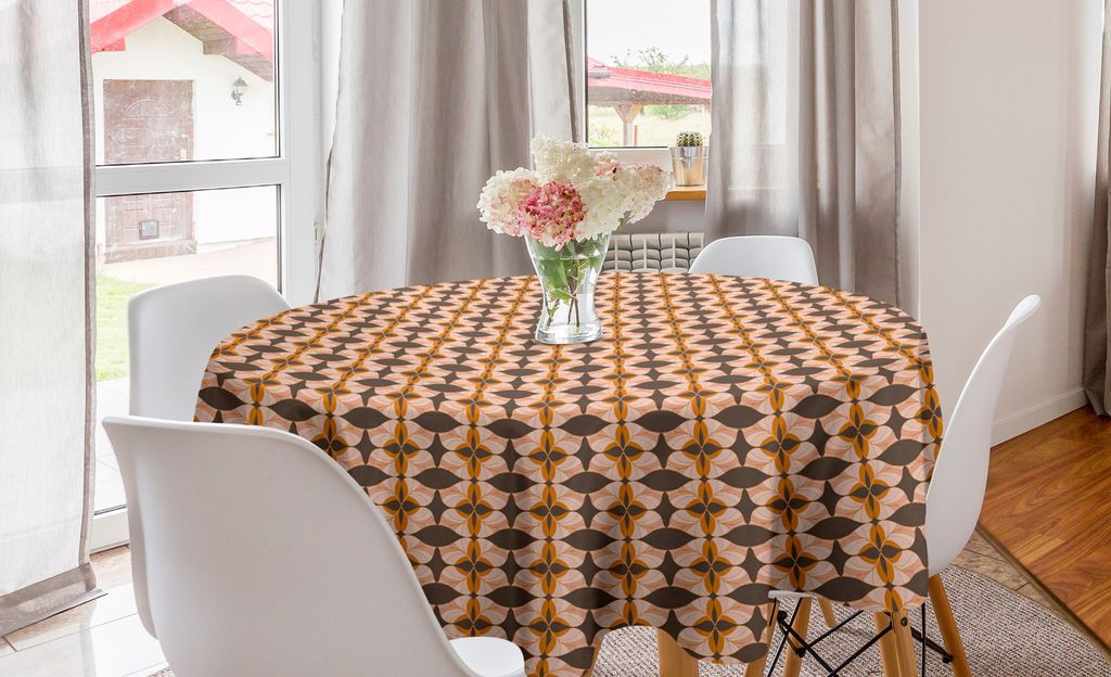 ABAKUHAUS Abstrakt Runde Tischdecke, Botanik Motiv, Kreis Tischdecke Abdeckung für Esszimmer Küche Dekoration, 150 cm, Umber Dark Orange