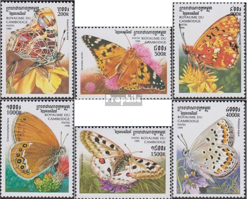 Briefmarken Kambodscha 1999 Mi 1930-1935 (kompl.Ausg.) gestempelt Schmetterlinge