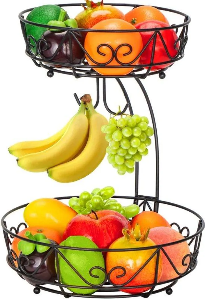 Corbeille à fruits à 3 étages en métal noir pour cuisine moderne