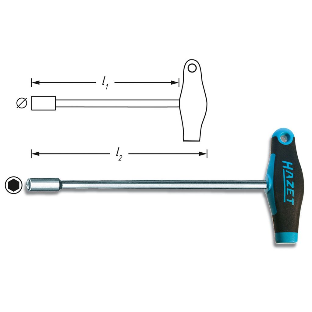 Hazet Steckschlüssel, mit T-Griff 428LG-13, Außen Sechskant Profil, SW 13 mm